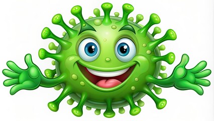 Fototapeta premium Friendly germ mascot a green, slimy booger with a face, representing bacteria or virus, germ, mascot, friendly, green, slimy