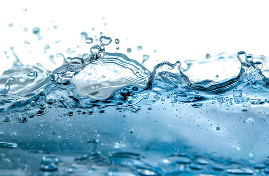Close-up shot of dynamic water splashing, capturing the clarity and motion of the fluid in a high-speed photograph against a white background.