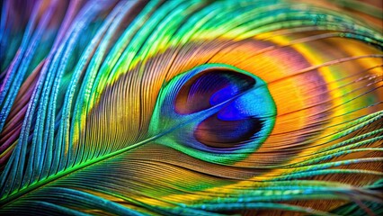 Naklejka premium Close-up of vibrant, wavy peacock feather, peacock, colorful, close-up, feather, vibrant, wavy, beauty, texture, exotic