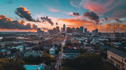 Aerial View of Crescent City Connection Bridge and New Orleans Warehouse District