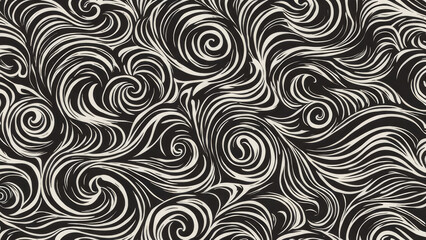 Wavy and swirled brush strokes black and white pattern