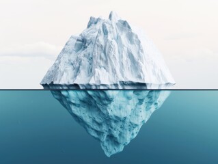 Melting Iceberg in Ocean, symbolizing climate change, cool hues dominate the scene, isolated on white for text space, showcasing depth and detail of the iceberg's form.
