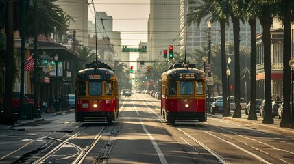 Naklejka premium New Orleans Street Cars in Canal Street