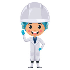 Quality control supervisor in food waving hello. Effective communication and collaboration in the food industry. Food industry engineer. Chief food safety. Safety in food production and processing