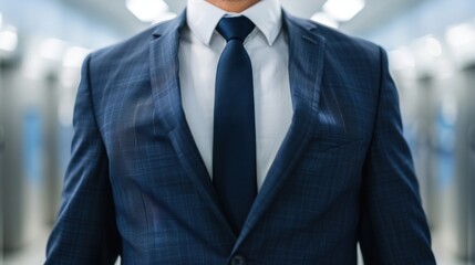 Business traveler at airport security, poised and organized, showcasing a clean, unobstructed view, ample space for text, emphasizes professionalism and efficiency.