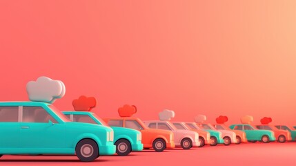 Cars emitting CO2 contributing to global warming, flat design illustration with ample text space, emphasizing environmental impact and urgency of climate action.