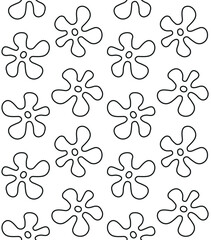 Vector seamless pattern of groovy outline flower isolated on white background