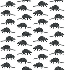 Vector seamless pattern of hand drawn sketch doodle beaver isolated on white background