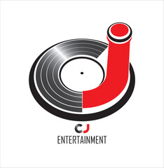 CJ Logo incorporating the letters "C" and "J" to resemble a record player.