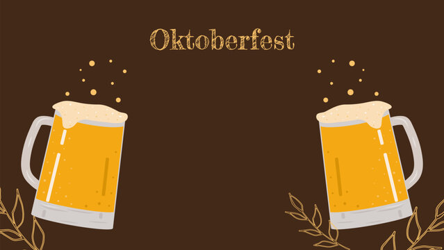 Oktoberfest annual beer festival in Germany banner. Popular cultural event in world. Second half of September beginning of October. Poster invitation template. Dark background. Vector illustration.