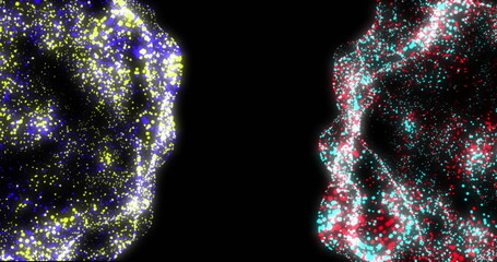 Image of globes of connections and data processing over black background