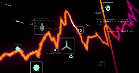 Rising and falling stock market graph with environmental icons image
