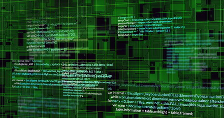 Image of digital data processing over circuit board on black background
