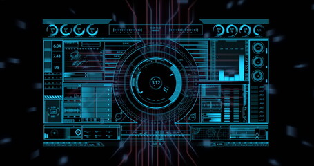 Image of digital data processing over screen on black background