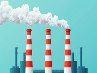 Industrial pollution landscape, showcasing the stark impact on the environment, empty spaces for text, emphasizing the urgency of addressing global warming challenges.