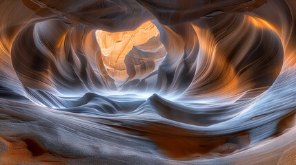 Colorful sandstone cave formed by erosion and textures lit by sunlight, geology formation abstract patterns, desert curves shadows in nature