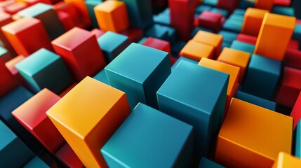 a colorful array of cubes with a blurry background