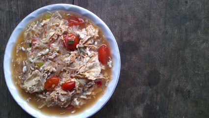 Chicken egg curry with red ants, meat, vermicelli, food, tomato