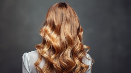 Naklejka premium a woman with long, wavy hair is shown from the back