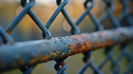 a rusty metal fence
