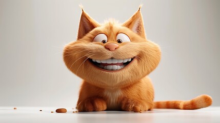 3d cartoon cute cat on white background