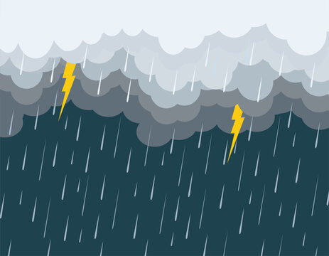 Heavy raining cloud with thunderbolt lightning