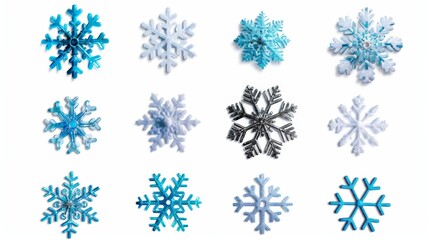 A collection of blue and white snowflakes