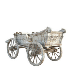 Fototapeta premium A white wagon with rusted wheels sits on a white background
