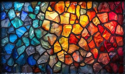  Seamless pattern background of colorful stained glass windows with vibrant color palette 