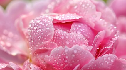 Fototapeta premium Close up view of raindrops on lovely peony bloom