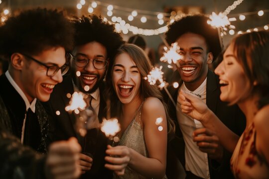 Capturing a blissful moment of bonding and celebration among cheerful friends at a festive party creates memorable unity, happiness, and vibrant mirth, forming unforgettable memories