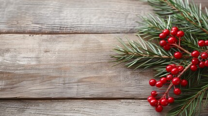Fototapeta premium A wooden background with red berries on top