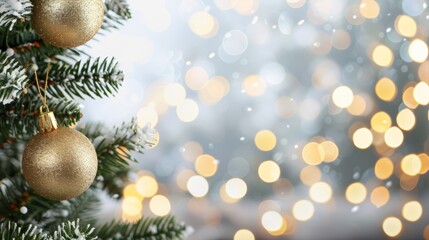 A tree with two golden ornaments hanging from it
