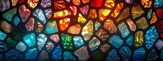  Seamless pattern background of colorful stained glass windows with vibrant color palette 