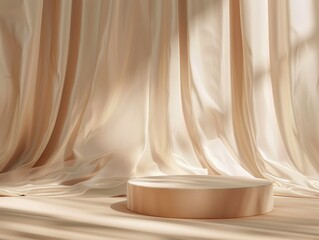 A minimalist design concept with a white platform sitting on top of a white table, ideal for showcasing products or as a creative display solution