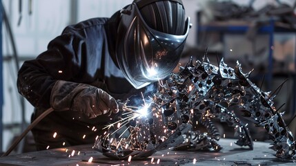 Metal Sculptor: Welding metal pieces into a sculpture.