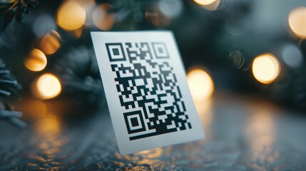 A qr code is floating in the air above a Christmas tree