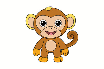 Obraz premium Funny Monkey Vector Illustration on White Background | Cartoons, Clipart, Line Art Design, Funny monkey vector illustration on white background, perfect for cartoons, clipart, and line art designs.