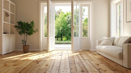 Obraz premium living room interior view and open door