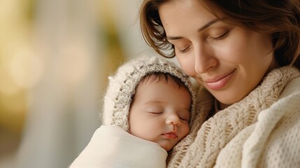Obraz premium Mother Holding Sleeping Baby.