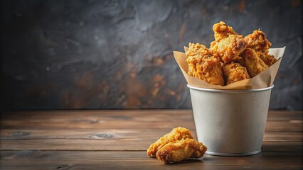 Crispy fried chicken wings in a paper bucket , fried, chicken, wings, crispy, delicious, fast food, takeout, meal