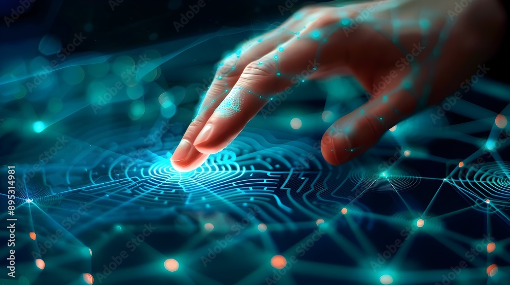 Aufkleber biometric hand scanner with network security data icons