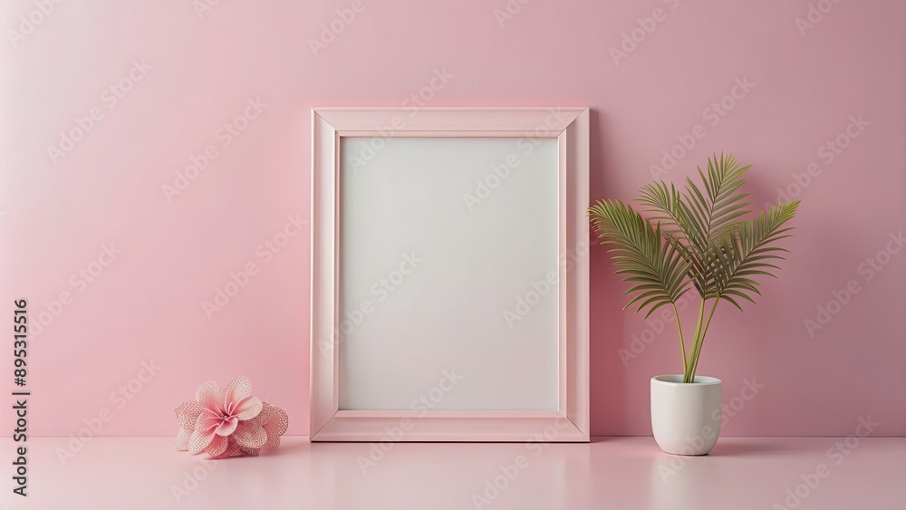 Wall mural minimal pink pastel mock up frame with simple decoration, mock up, frame, pink, pastel, minimal, dec