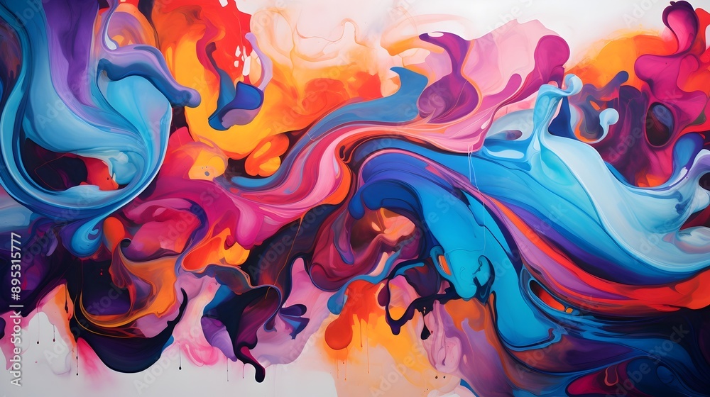 Aufkleber Captivating Fluid Art A Vibrant Abstract Composition of Colorful Movements and Textures