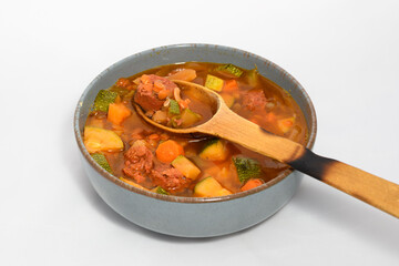 Lentil stew with vegetables and chorizo