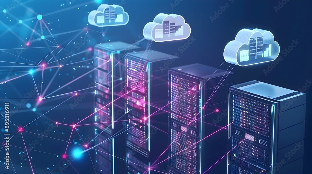 Aufkleber Cloud Computing Interconnected Servers and Devices Representing Digital Infrastructure and Cloud Services