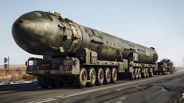 Colossal Missile Convoy Transporting Intercontinental Ballistic Weapon Along Rural Highway