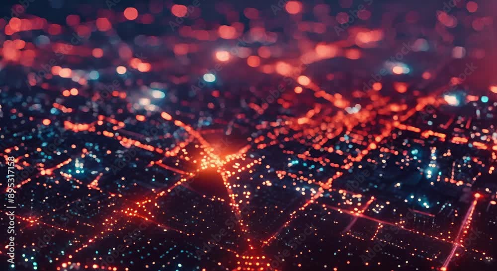 Fototapete Abstract digital dot line particle data background connecting technology concept.