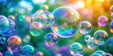 Swirl of iridescent soap bubbles in pastel colors, creating a playful and joyful scene , bubbles, swirl, iridescent, soap