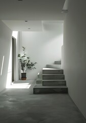 Minimalist Modern Staircase Design in a White Interior with Natural Light